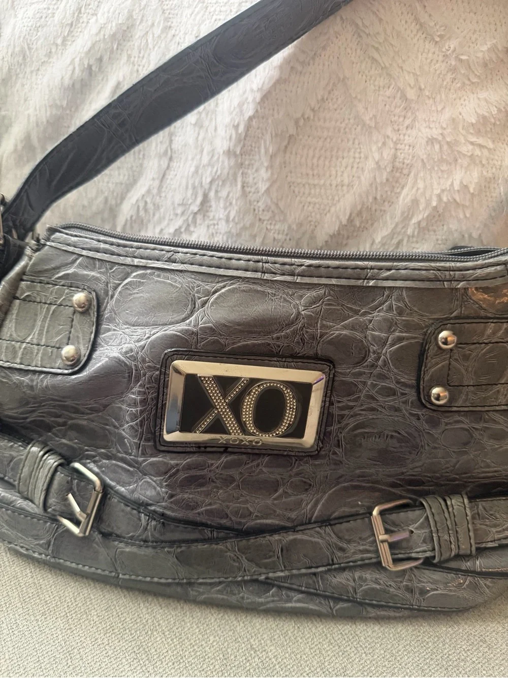 XOXO Gray Croc-Embossed Shoulder Bag